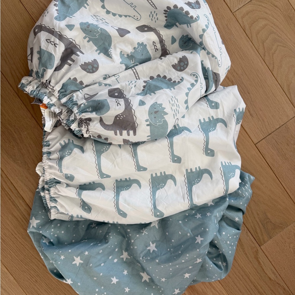 Dinosaur Print Kids Bedding Set - Blue and White